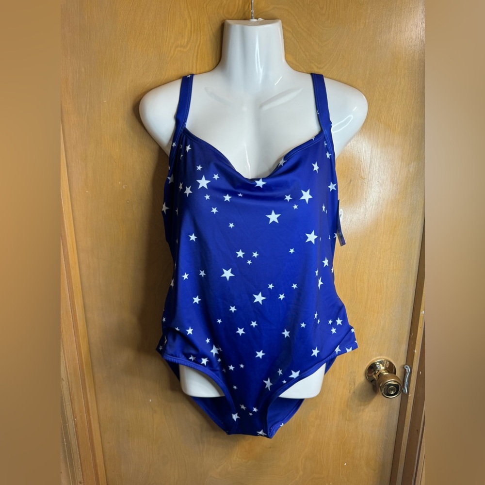 Oasis Swimsuit Blue with White Stars Size 1X NWT